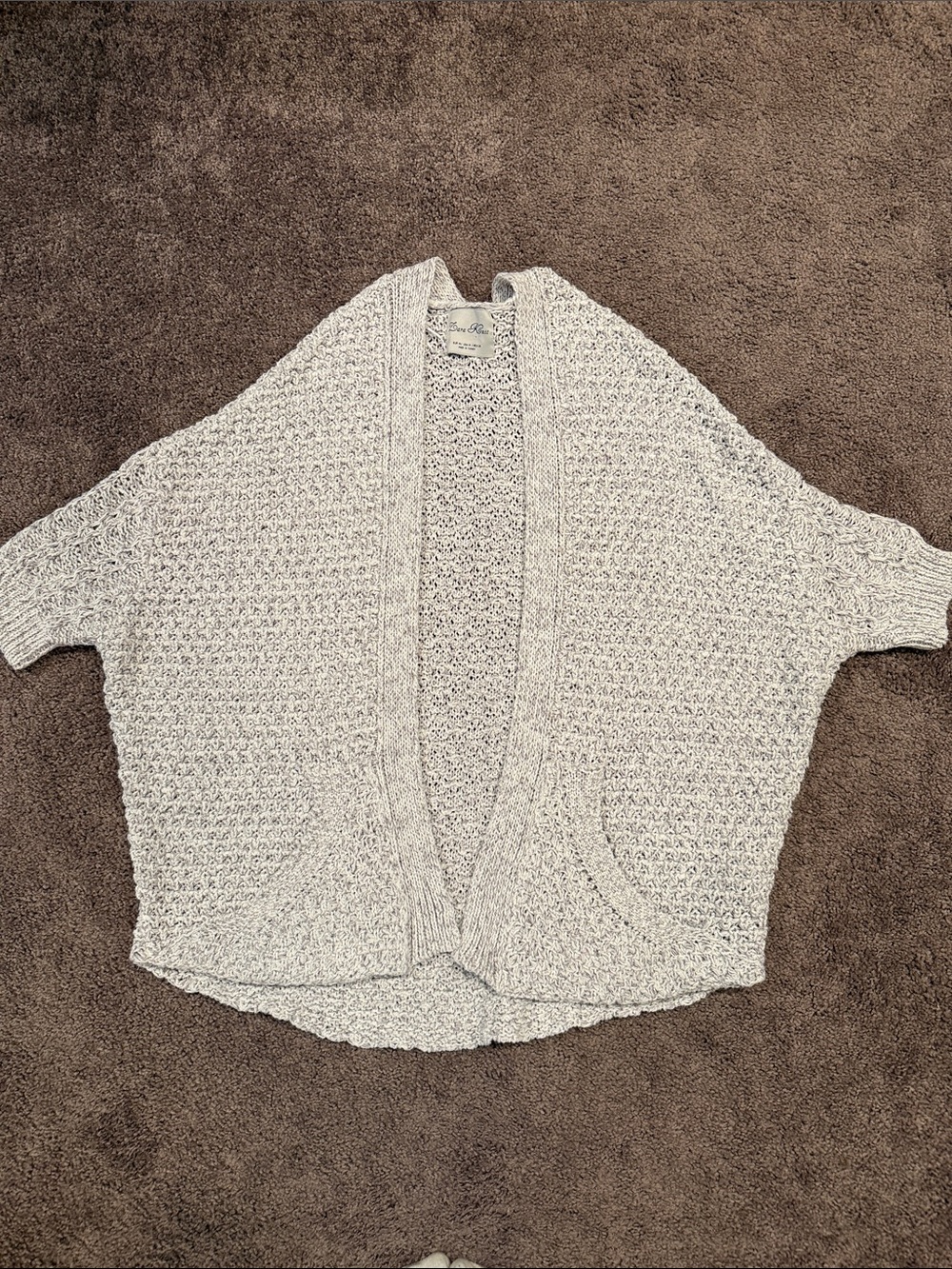 Zara Light Silver and White Open-Front Textured Knit Cardigan